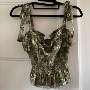 Wilfred XS Green Floral Smocked Top
